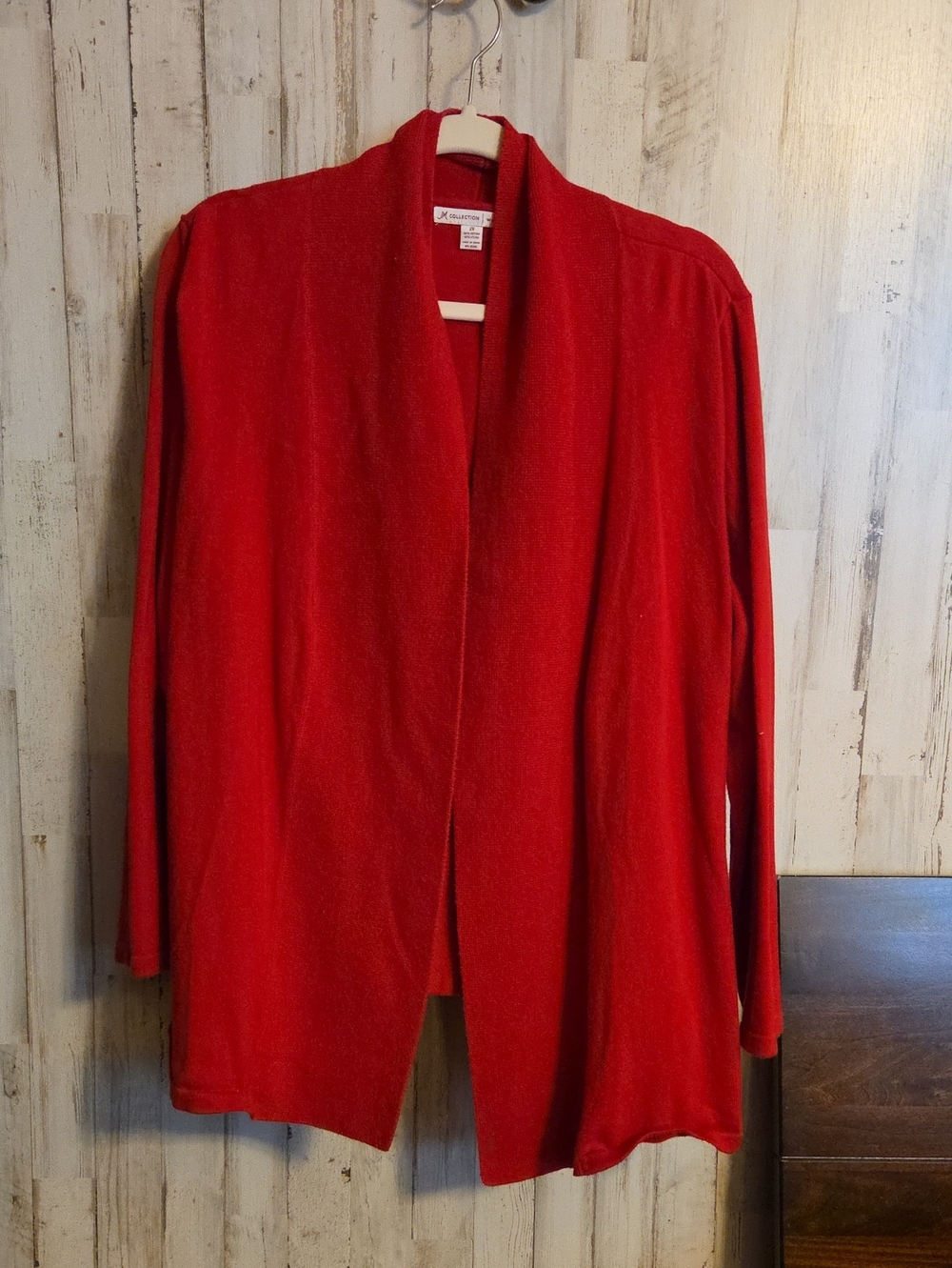 JM Collection Red Open-Front Shawl Collar Cardigan